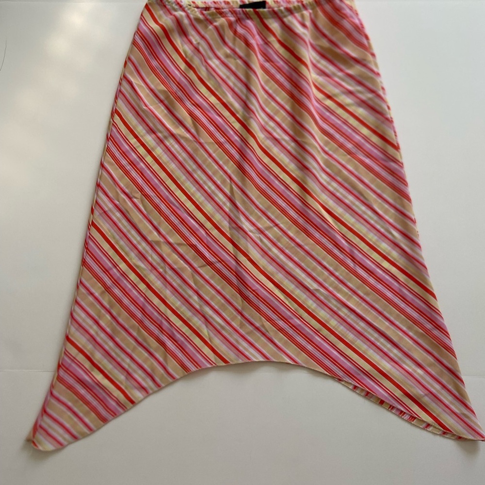 My Michelle Pink Yellow Orange Asymmetrical Hem Midi Skirt Size Large